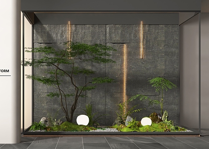 Indoor landscaping courtyard sketch plant pile landscape tree fern stone plant combination 3d model