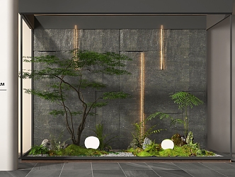 Indoor landscaping courtyard sketch plant pile landscape tree fern stone plant combination 3d model