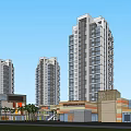 Modern Commercial Street With High Rise Buildings Shops And Palm Trees