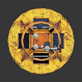 Yellow Orange Ocean Monitoring Buoy with Solar Panels and Antenna Structure