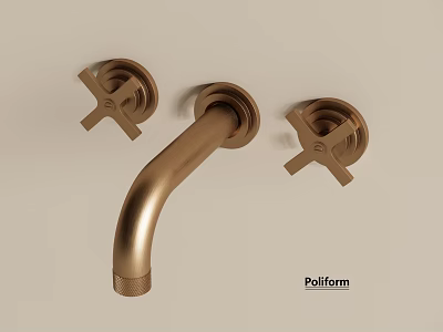 Brass Wall Mounted Faucet With Cross Handles For Modern Bathroom Poliform 3d model