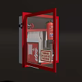 Red Fire Safety Cabinet Interior With Fire Extinguisher And Emergency Supplies