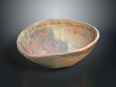 Ancient Carved Pottery Bowl With Red Black Patterns And Traditional Sculpture Design 3d model