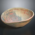 Ancient Carved Pottery Bowl With Red Black Patterns And Traditional Sculpture Design