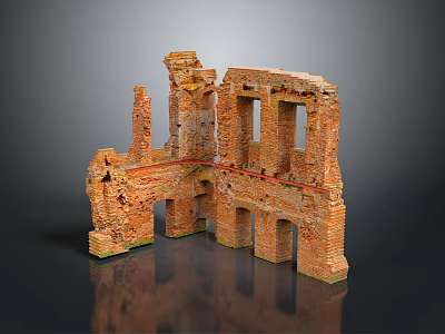Ancient Red Brick Ruins Model With Broken Walls And Arched Doorways 3d model