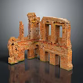 Ancient Red Brick Ruins Model With Broken Walls And Arched Doorways
