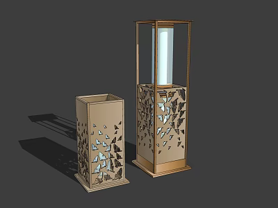 Decorative Outdoor Lights With Metal Hollow Design Transparent Shade And Different Heights 3d model