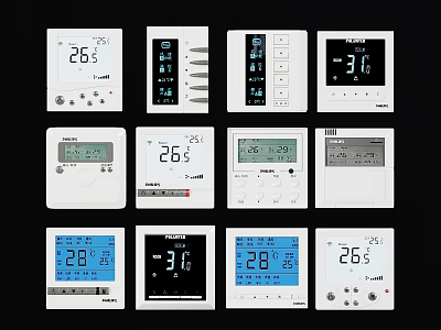 Various Thermostat Switch Panels With Digital Temperature Display And Control Buttons 3d model