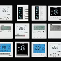 Various Thermostat Switch Panels With Digital Temperature Display And Control Buttons
