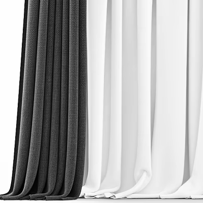 Gray and White Curtains with Elegant Hanging Textured Fabric for Interior Decoration 3d model