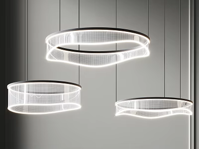 Modern Circular Chandeliers With Illuminated Mesh Design And Metal Frame 3d model
