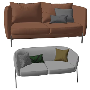 Modern double sofa multi-person sofa 3d model