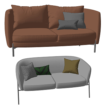 Modern double sofa multi-person sofa 3d model