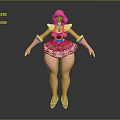 3D Model Female Character With Pink Hair Rainbow Sleeves And Frilly White Dress