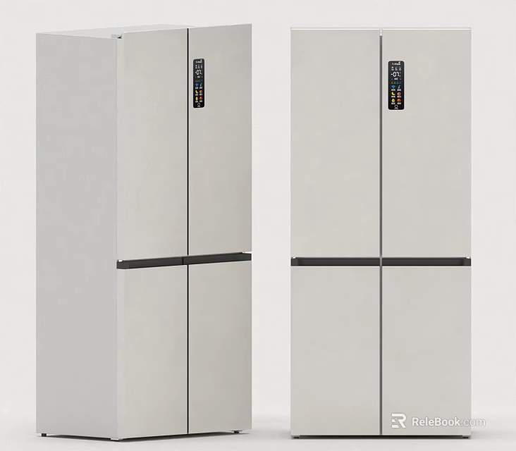 White Double Door Refrigerators With Black Accents And Digital Control Panels For Modern Kitchens 3d model 