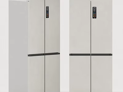 White Double Door Refrigerators With Black Accents And Digital Control Panels For Modern Kitchens 3d model