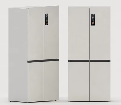 White Double Door Refrigerators With Black Accents And Digital Control Panels For Modern Kitchens 3d model