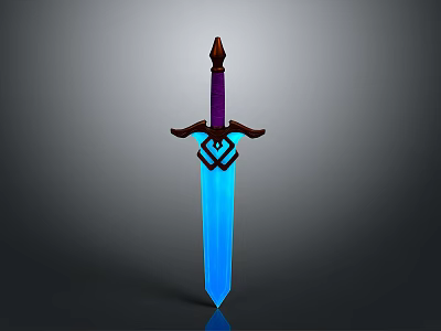 Blue Bladed Sword With Purple Hilt And Brown Decorative Cross Guard 3d model