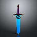 Blue Bladed Sword With Purple Hilt And Brown Decorative Cross Guard