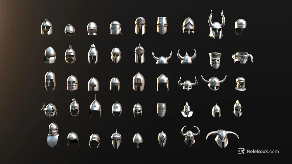 Various Metallic Silver Helmet Designs In Decorative Assorted Collection 3d model 