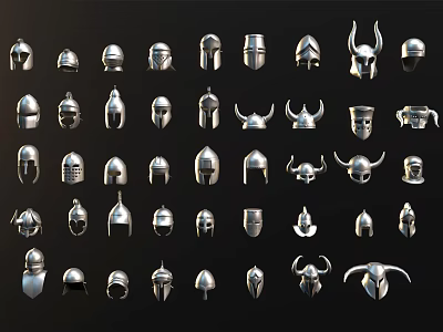 Various Metallic Silver Helmet Designs In Decorative Assorted Collection 3d model