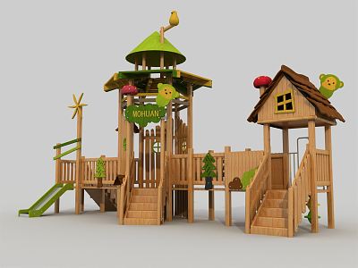 Modern slide children's wooden non-standard slide 3d model