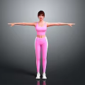Woman in Pink Sports Bra and Leggings Stretching Arms Against Grey Background in White Sneakers