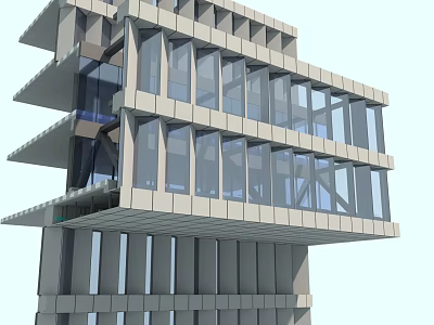Modern Building Facade Design With Large Glass Windows And Geometric Projecting Sections 3d model
