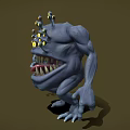 Grotesque Blue Monster Character With Multiple Yellow Eyes Sharp Teeth And Long Limbs 3d model