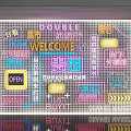Vibrant Neon Decorative Lights Wall Mounted With Grid Background And Text Elements 3d model