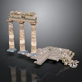 Ancient Greek Architectural Ruins Model With Tall Columns And Scattered Stones