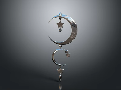 Silver Crescent Moon And Star Pendant Decorative Accessory For Daily Use 3d model