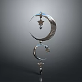 Silver Crescent Moon And Star Pendant Decorative Accessory For Daily Use 3d model
