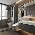 Modern Bathroom Interior Design With Glass Shower White Toilet Vanity And Gray Cabinets