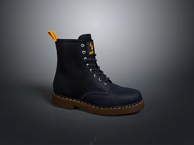 Black Leather Work Boots With Yellow Accents And Brown Rubber Sole For Daily Use 3d model
