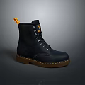 Black Leather Work Boots With Yellow Accents And Brown Rubber Sole For Daily Use