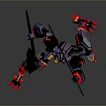 Mecha Robot Character In Battle Stance With Black Red Yellow Armor And Sword