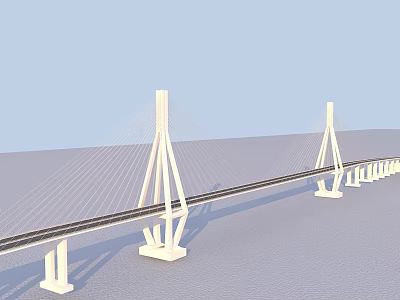 Modern White Cable Stayed Bridge Design Spanning Over Calm Water Surface 3d model