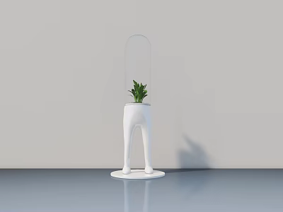 Bonsai Potted Plant On Human Shaped White Stand With Green Foliage And Minimalist Gray Background 3d model