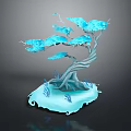 3D Stylized Blue Tree Plant With Gray Trunk Blue Leaves And Decorative Base