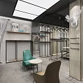 Modern Clothing Store Interior With Metal Racks Wooden Shelves And Pendant Lights