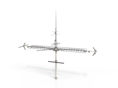 Outdoor Metal TV Antenna Design With Horizontal Bars And Vertical Pole 3d model