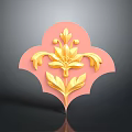 Golden Floral Plant Decoration On Pink Fan Shaped Background With Ornate Leaves