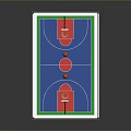 Enclosed Outdoor Basketball Court With Fenced Area Blue Red Surface And Hoops