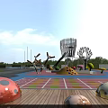 Outdoor Children's Play Area Featuring Colorful Patterned Surface Ladybug Shaped Elements And Slide