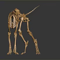 Golden Animal Skeleton in Standing Pose Against Dark Background With Reflective Surface