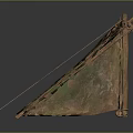 Traditional Canvas Tent Structure With Wooden Support Ropes And Pleated Green Fabric
