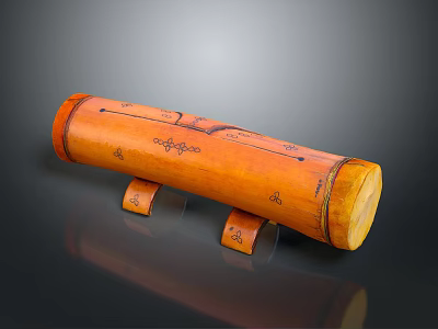 Traditional Handcrafted Cylindrical Bamboo Household Item With Carved Patterns And Wooden Stand 3d model