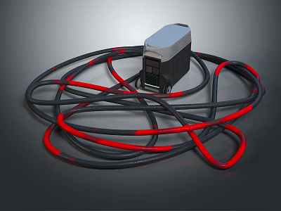 Modern Household Electrical Appliance With Coiled Black And Red Cables On Dark Surface 3d model