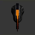 Sharp Tactical Knife With Orange Black Cracked Blade And Black Handle Reflective Surface Design